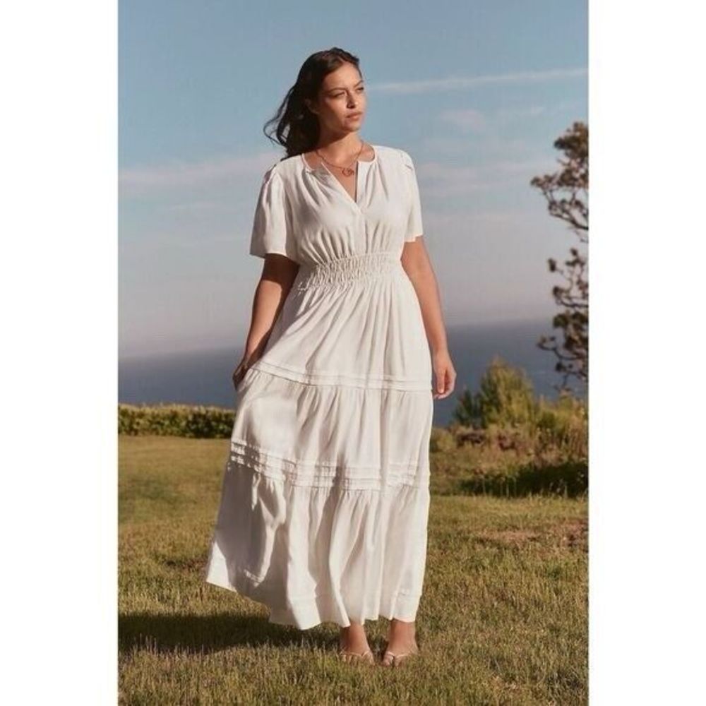 Anthropologie The Somerset Linen Edition Maxi Dress Tiered White Large